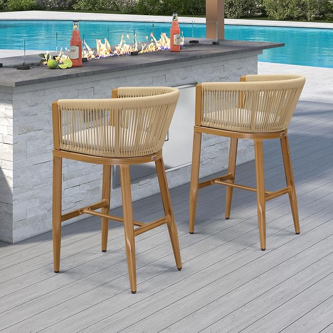 PURPLE LEAF Outdoor Bar Stools Set of 4 Wicker Bar Height Stool Bar Chairs - Image 3