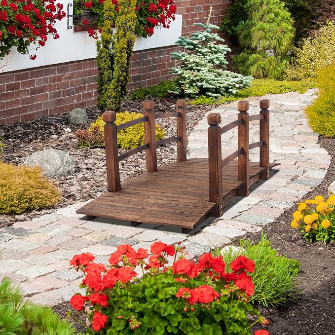 VINGLI 5 ft Garden Bridge, Classic Wooden Arch - Image 6