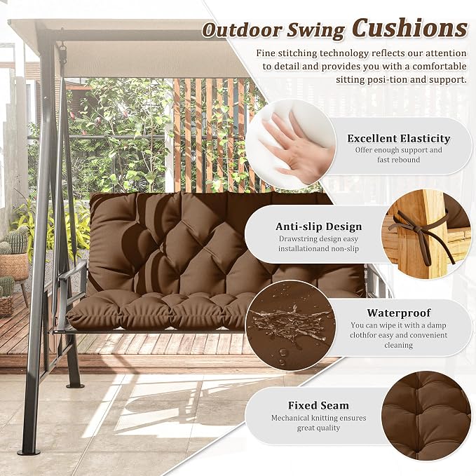 Porch Swing Cushion with Backrest 2-3 Seater Outdoor Bench Cushions Waterproof - Image 3