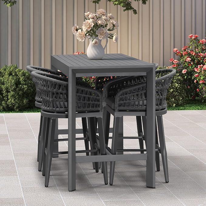 PURPLE LEAF Outdoor Rattan 24" Counter Height Bar Stools Set of 4, Aluminum Bar - Image 7