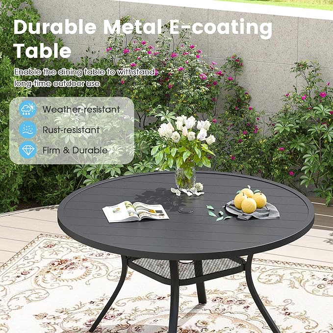 Patio Dining Table for 4-6, Round Metal Outdoor Table - Image 5