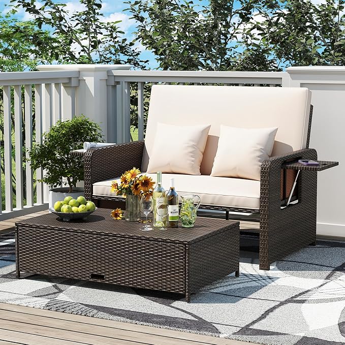 S AFSTAR Outdoor Daybed with Storage Ottoman, Wicker Chaise Lounge Chair with - Image 2