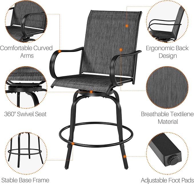 Yaheetech 3 Pieces Outdoor Swivel Bar Set, Patio Swivel Bar Stools Set - Image 4
