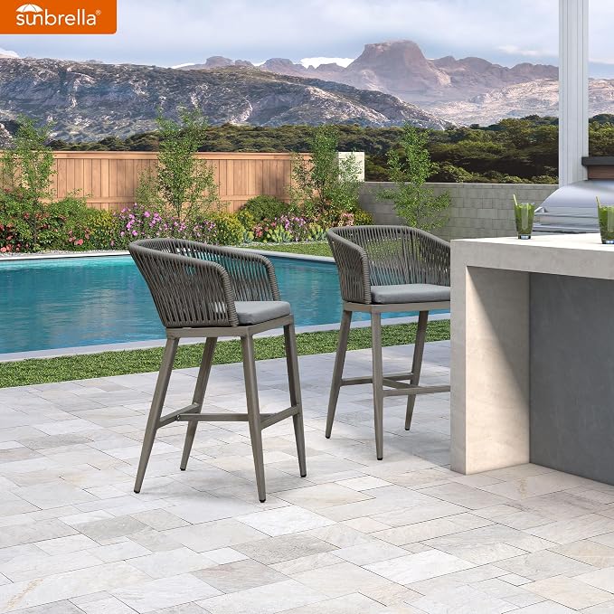 PURPLE LEAF Outdoor Bar Stool Set of 4 Rattan Wicker Patio Height Stool Bar - Image 2