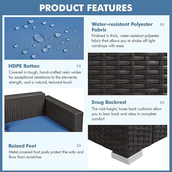Yaheetech 3-Seat Patio Wicker Sofa, Outdoor Rattan Couch - Image 5