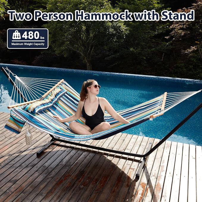 Two Person Hammock with Stand for Outside Heavy Duty, Outdoor Patio Hammock - Image 2
