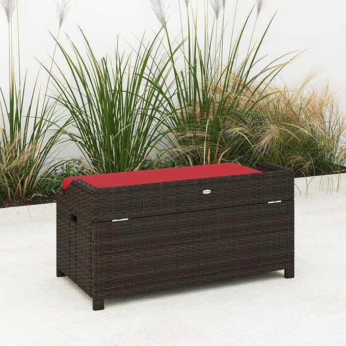 Outsunny 34 Gallon Outdoor Wicker Storage Bench Deck Box, PE Rattan Patio - Image 8