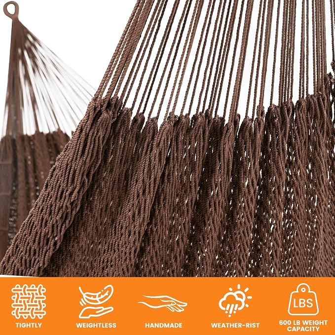 Lazy Daze Hammocks Handwoven Mayan Hammock, 10.5 FT Soft Rope Double Hammocks - Image 5