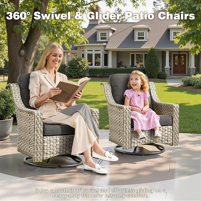 11 Pieces Outdoor Patio Furniture Set, Rattan Wicker Sectional Swivel Rocker - Image 4