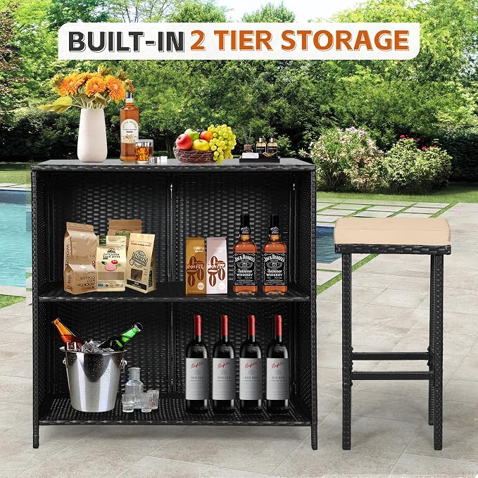 3-Piece Patio Outdoor Bar Set - Image 3