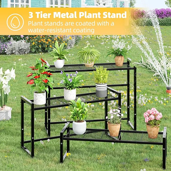 Simple Trending 3 Tier Metal Plant Stand Outdoor Indoor Waterproof, Stackable - Image 4