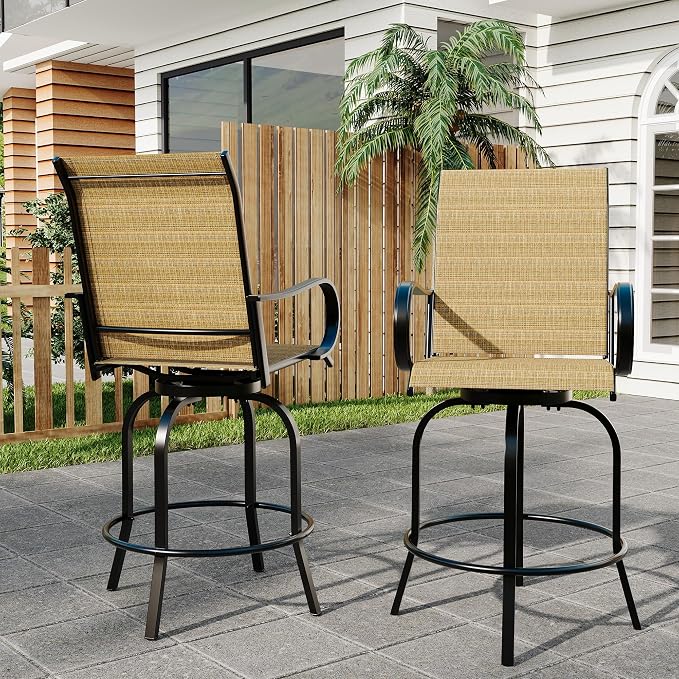 GarveeLife 2 Piece Outdoor Swivel Bar Chairs, Patio High Swivel Bar Stools - Image 7