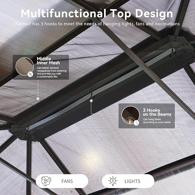 Aoxun 12'x16' Hardtop Gazebo, Outdoor Metal Gazebo - Image 9