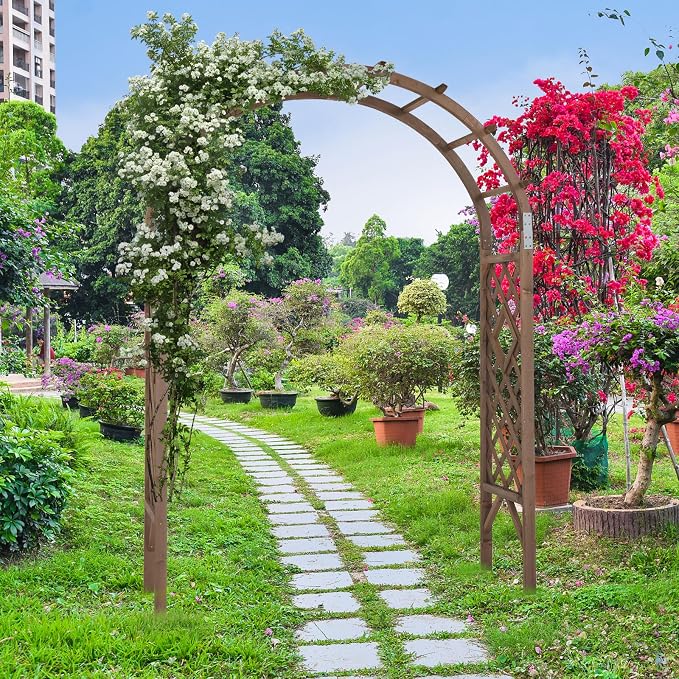 VINGLI Wooden Garden Arbor, Wedding Arch, 7ft Arch Backdrop Stand - Image 2