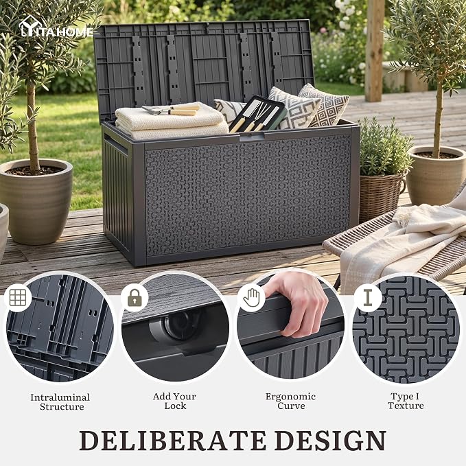 YITAHOME 90 Gallon Large Outdoor Deck Box, Lockable Waterproof Resin Storage Box - Image 3
