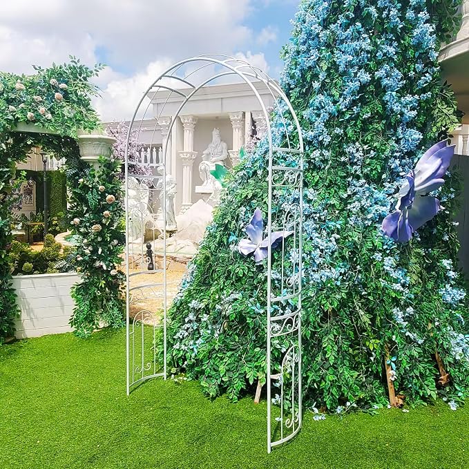 SCENDOR White Wedding Arch Garden Arbor Curved Metal Archway - Image 5