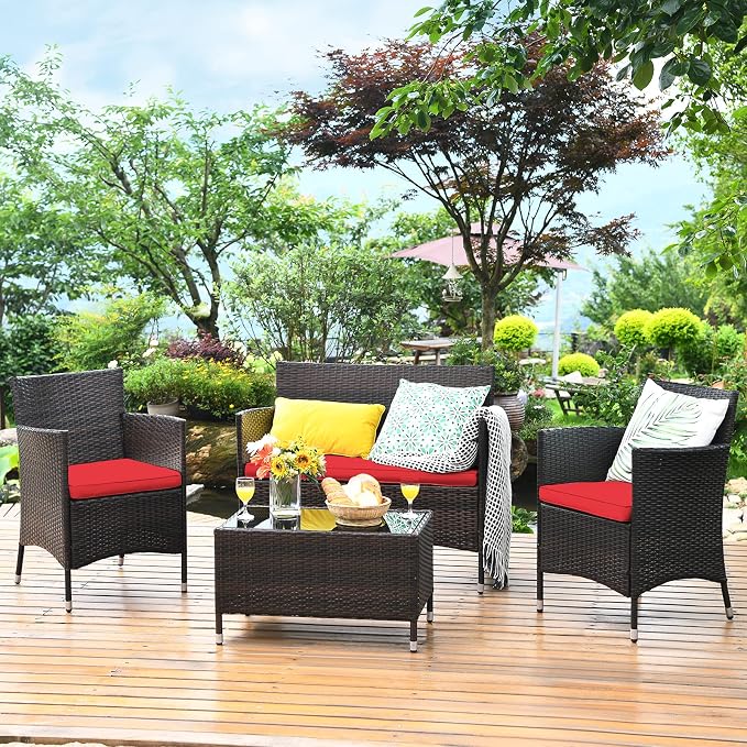 COSTWAY 8PCS Rattan Patio Furniture Set, Outdoor Wicker Rattan Chairs - Image 3