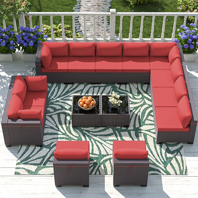 Outdoor Patio Furniture Set, 14 Pieces Outdoor Sectional Furniture Patio Sofa by ASJMR