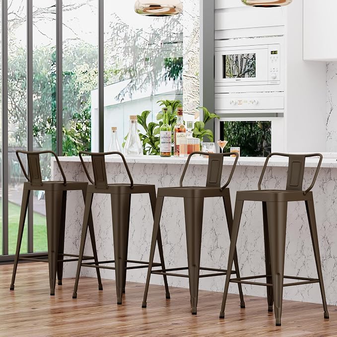 Metal Bar Stools Set of 4 Indoor/Outdoor Counter Height Bar Chairs by ArlunarHome