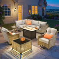 9-Piece Outdoor Sectional Sofa Set w/ 42" Fire Pit – L-Shaped Wicker Patio by CAODOCPatioFurniture