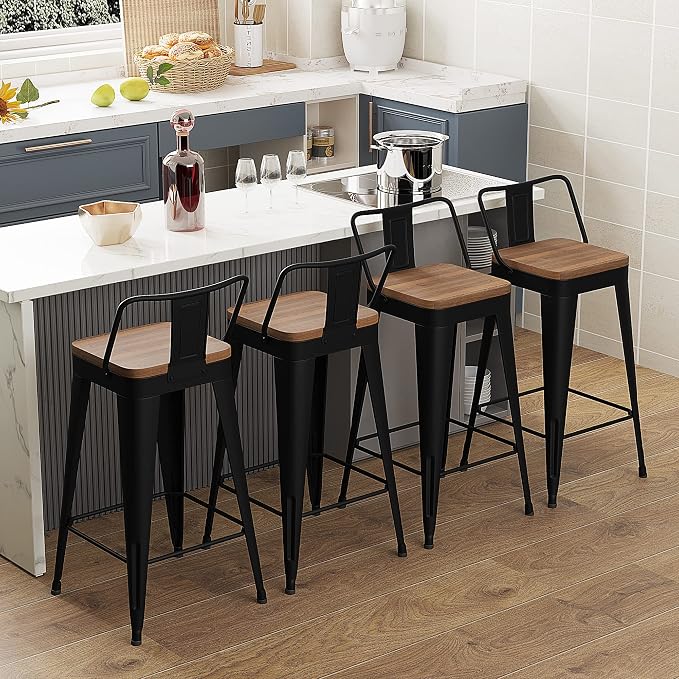WENTMENT Metal Bar Stools Set of 4 Counter Height Barstools - Image 3