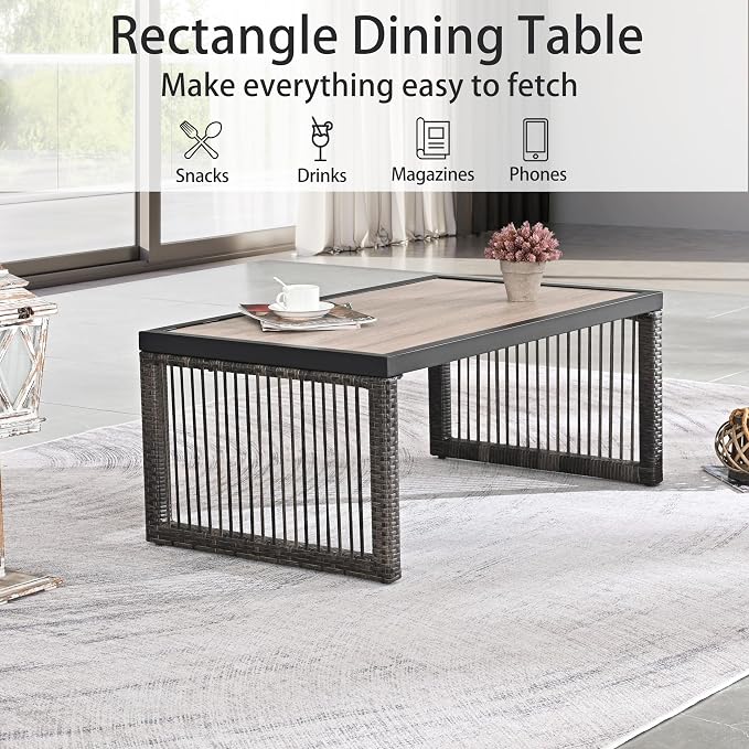 LOKATSE HOME Outdoor Coffee Table Rectangle Dining Furniture - Image 4