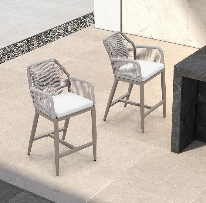 PURPLE LEAF Patio Sunbrella Counter Height Bar Stools 24" H Set of 4 Modern - Image 9
