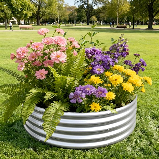 4x4x1ft Galvanized Round Raised Garden Bed, Outdoor Planter Box Metal Patio Kit - Image 5