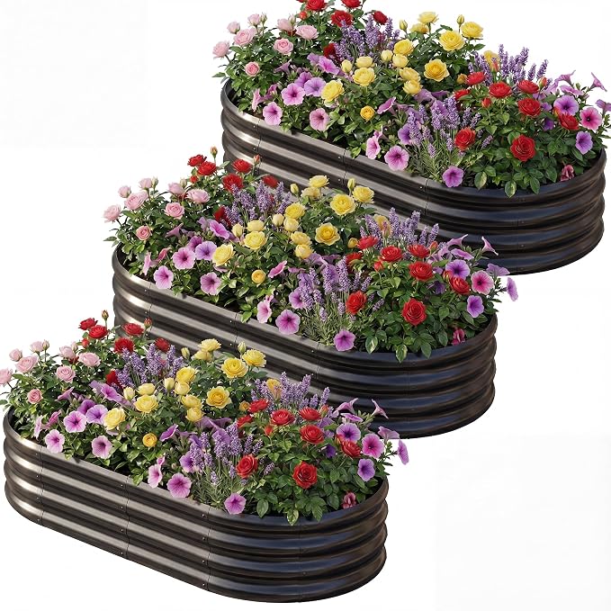 AHEONLAR 3 Pack 6×3×1ft Galvanized Raised Garden Beds, Oval Durable Planter by AHEONLAR