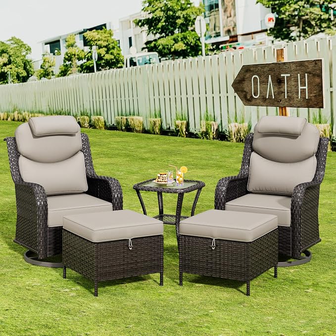 Patio Wicker Ottomans with Removable and Washable Covers, PE Rattan Outdoor - Image 4