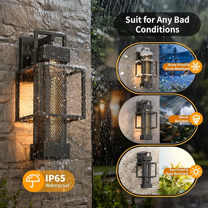 2 Pack Dusk to Dawn Outdoor Exterior Lighting Fixtures Wall Mount, Dimmable - Image 4