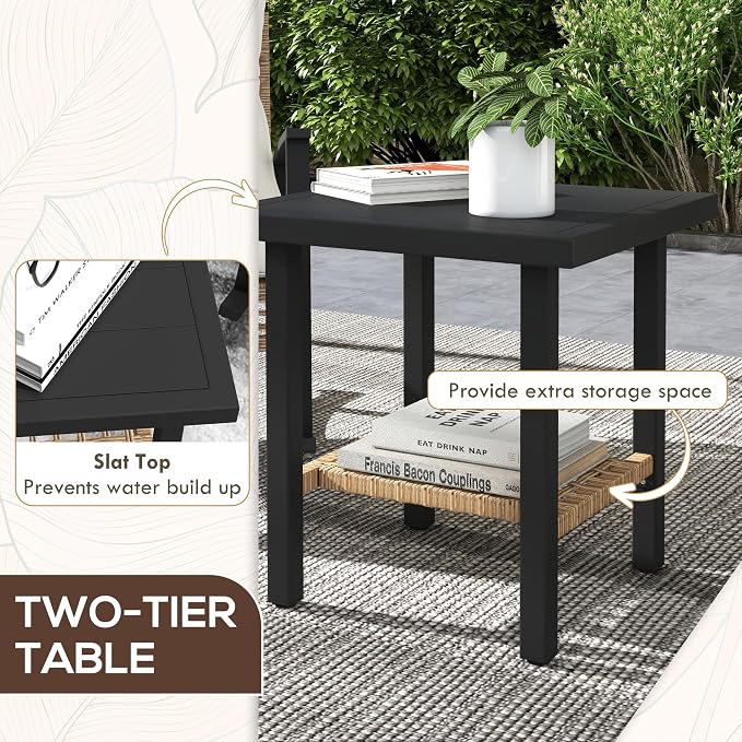 Outsunny 3 Pieces Rocking Wicker Outdoor Bistro Set, Rattan Patio Furniture Set - Image 4