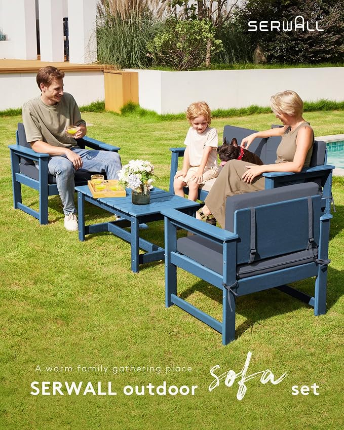 SERWALL 4 Pieces HDPE Outdoor Sofa Set - Image 8