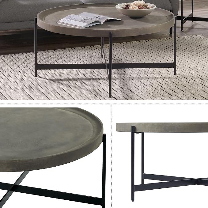 Alaterre Furniture Brookline 42-Inch Round Concrete-Coated Wood Coffee Table - Image 3