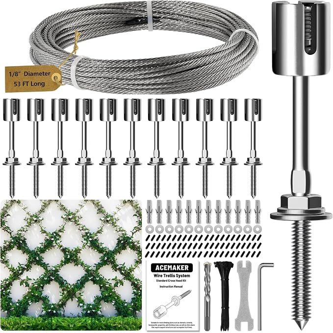 Wire Trellis for Climbing Plants Outdoor, 12-Set Wall Wire Trellis Kit by Acemaker