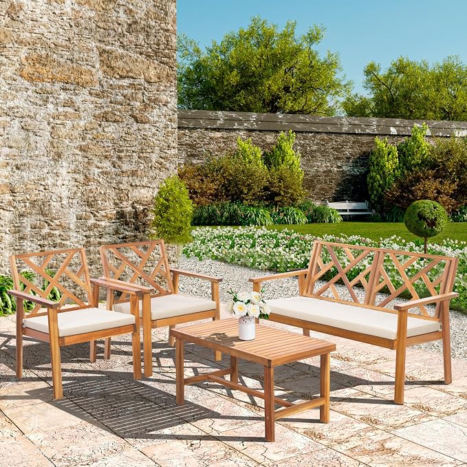 Outdoor Patio Furniture Set, 4 Piece Patio Sofa Bench and 2 Single Sofa Chairs - Image 7