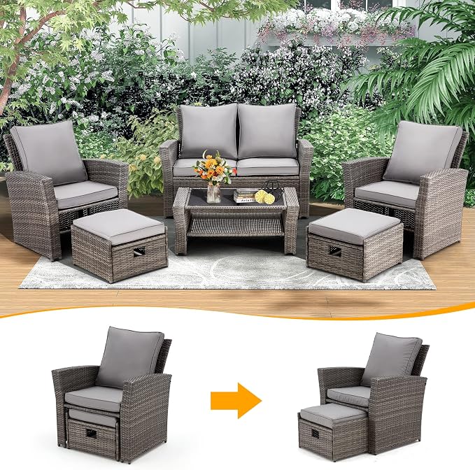 GYUTEI 6 Pieces Patio Furniture Set, Outdoor Sectional Conversation Rattan Sofa - Image 8