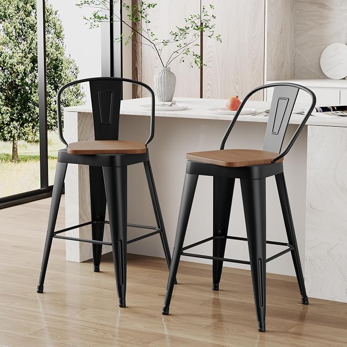 Aklaus Swivel Metal Bar Stools 30 inch Swivel Bar Height Barstools Set of 2 - Image 5