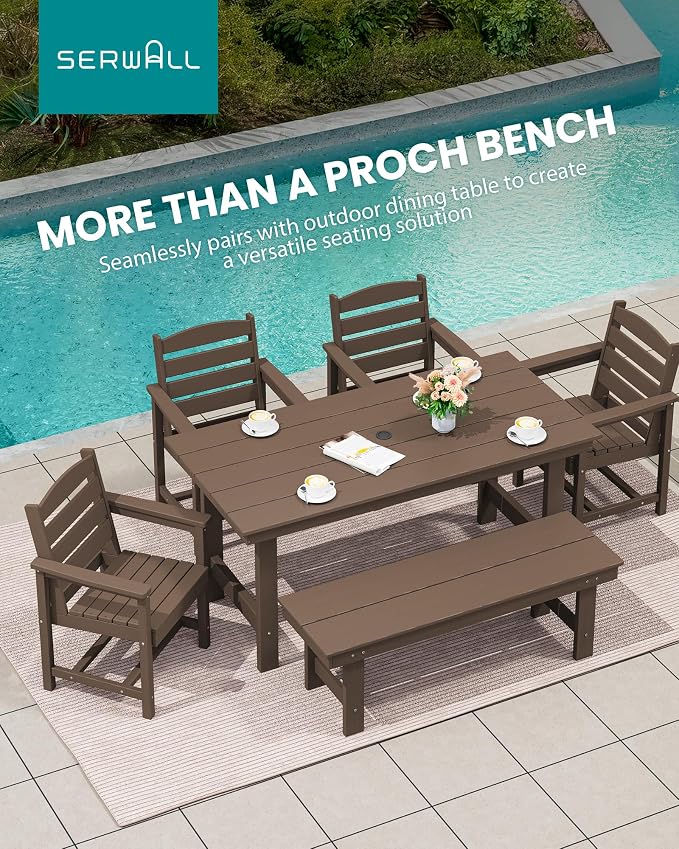 SERWALL 2-Person Outdoor Bench Backless, HDPE Outdoor Benches Weatherproof - Image 8