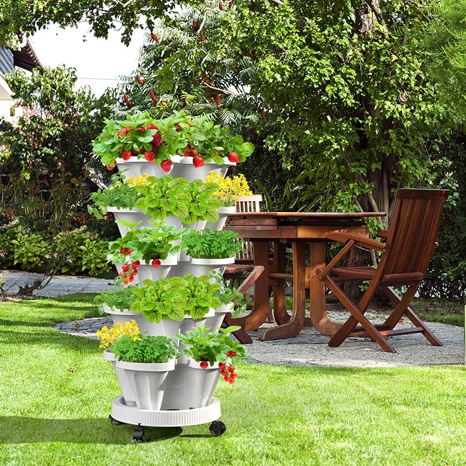 Strawberry Vertical Planters 5 Tiered, Stacking Tower Garden, Stackable Herb - Image 9