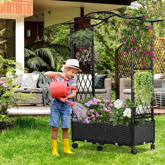 Planter Box with Trellis Outdoor, Plastic Raised Garden Bed Trellis Planter Box - Image 5