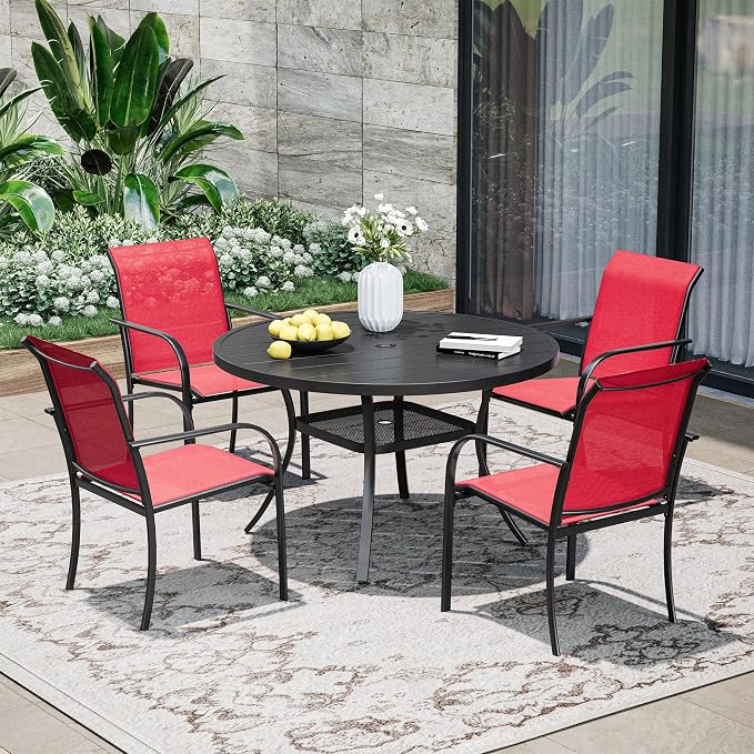 Patio Dining Table for 4, Round Metal Outdoor Table - Image 2