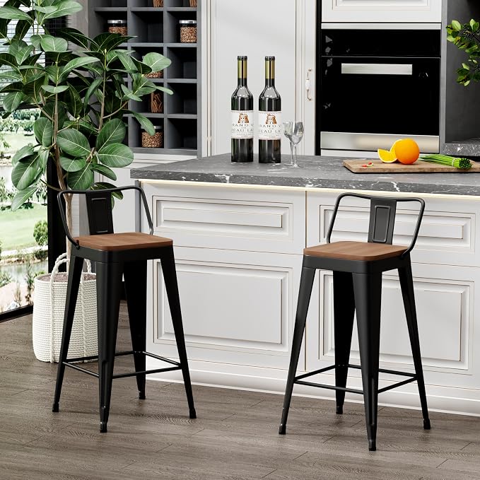 WENTMENT Bar Stools Set of 2 Counter Height Metal Barstools - Image 4