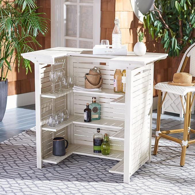 SAFAVIEH Outdoor Collection Monterey White Wash 3-Shelf Patio Bar Table - Image 6