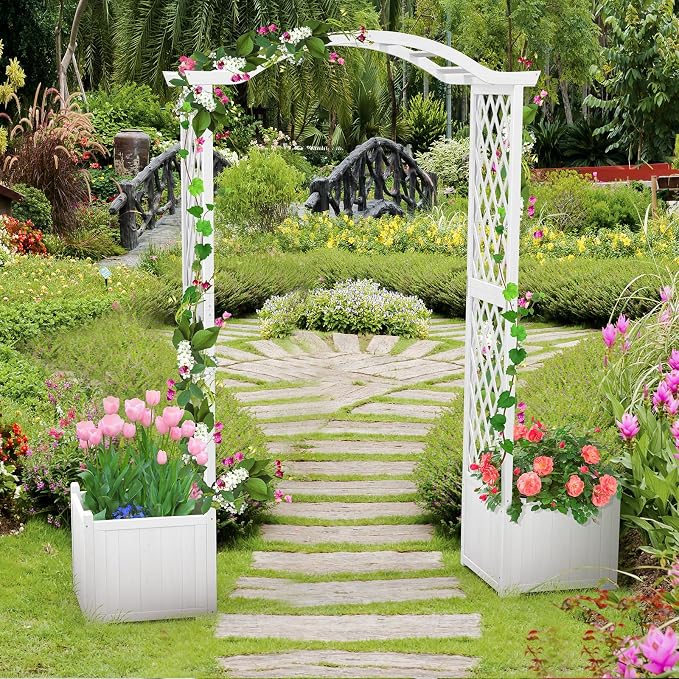Giantex Garden Arbor with Planter, Wooden Planter Arch with Trellis, Outdoor - Image 2
