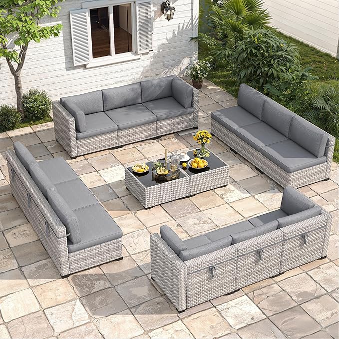 12-Seat Modular Patio Furniture Set – Outdoor Wicker Sectional Sofa by MASIONBACKYARDS