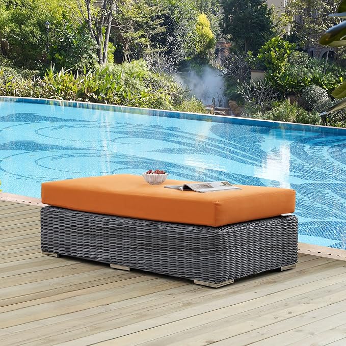 Modway Summon Wicker Rattan Outdoor Patio Sunbrella® Fabric Rectangle Ottoman - Image 2