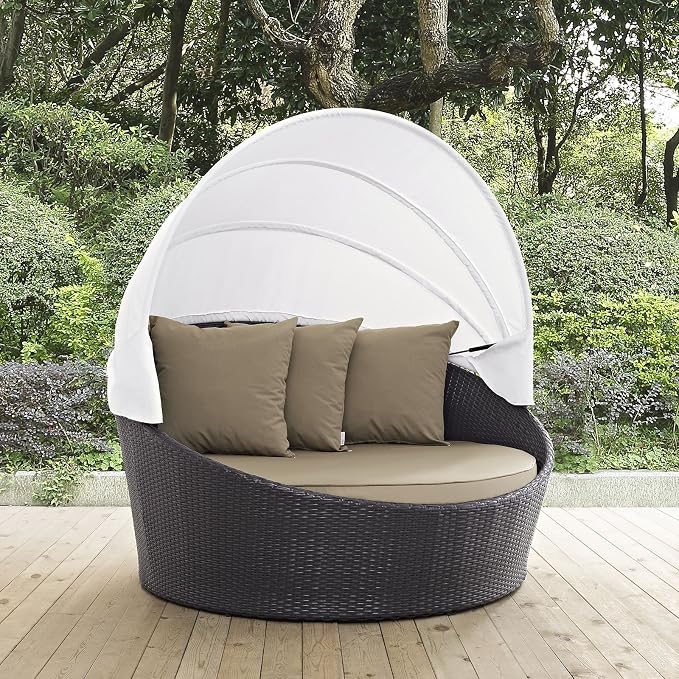 Modway Convene Wicker Rattan Outdoor Patio Retractable Canopy Round Poolside - Image 2
