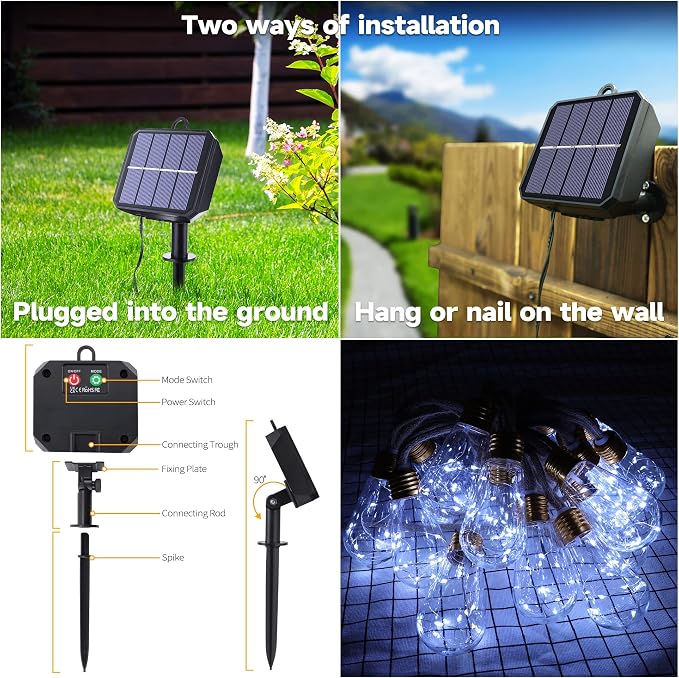 Solar Outdoor String Lights, 2 Pack 20Ft Vintage Rope Hemp Solar Patio Lights - Image 6