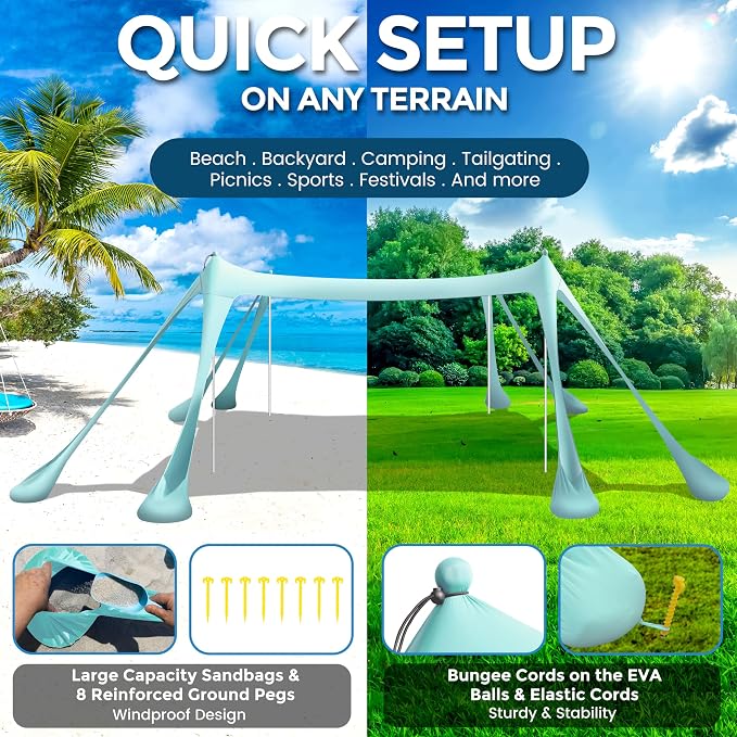 Beach Canopy Beach Tent Pop Up Shade 10x10ft Sun Shelter UPF50+ - Image 3